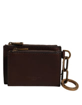 Dolce & Gabbana Brown Calf Leather Zip Logo Keyring Coin Purse Men Wallet